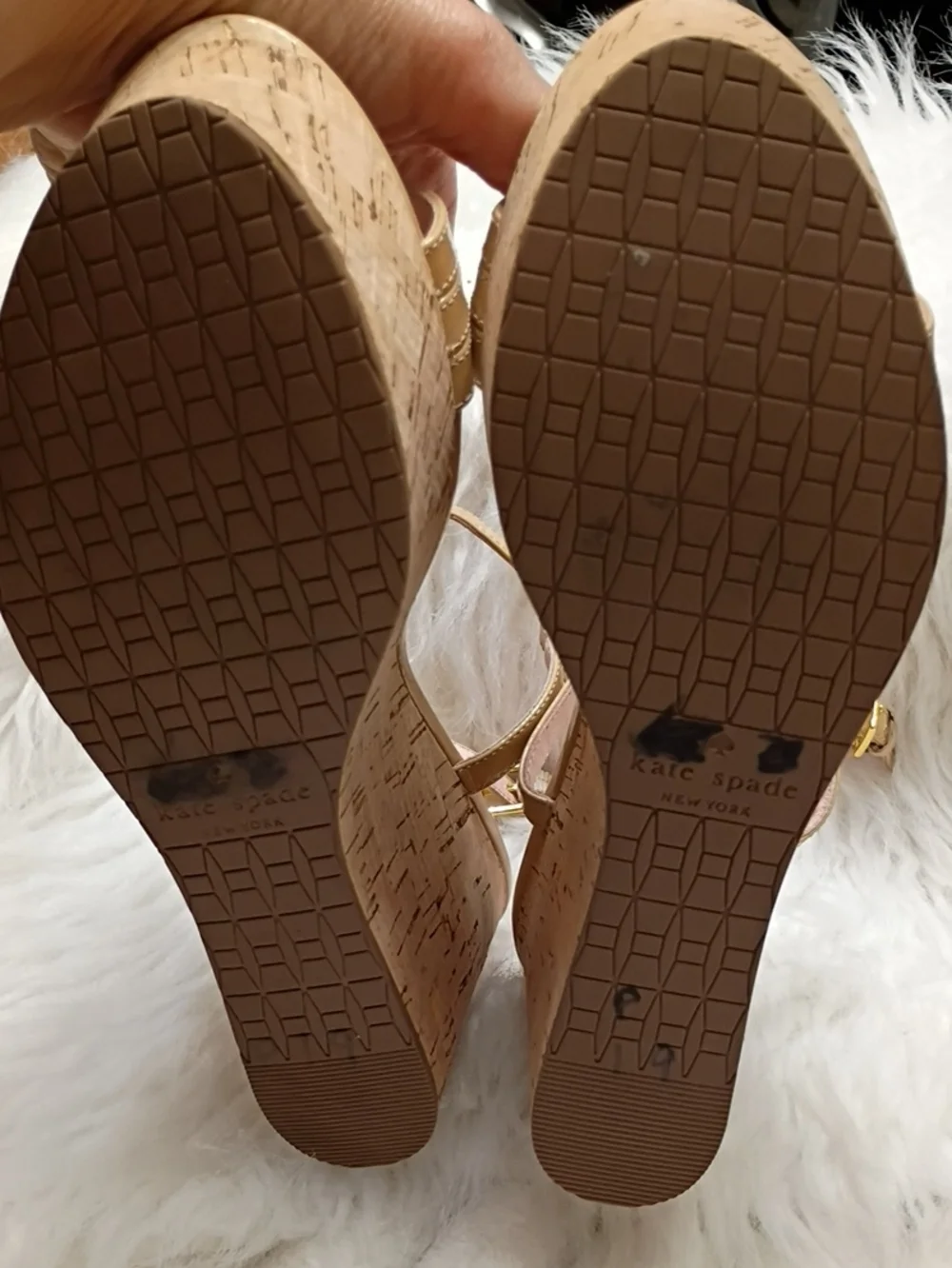 kate spade Tallin Nude Patent Leather Cork Wedge Sandals SZ 8